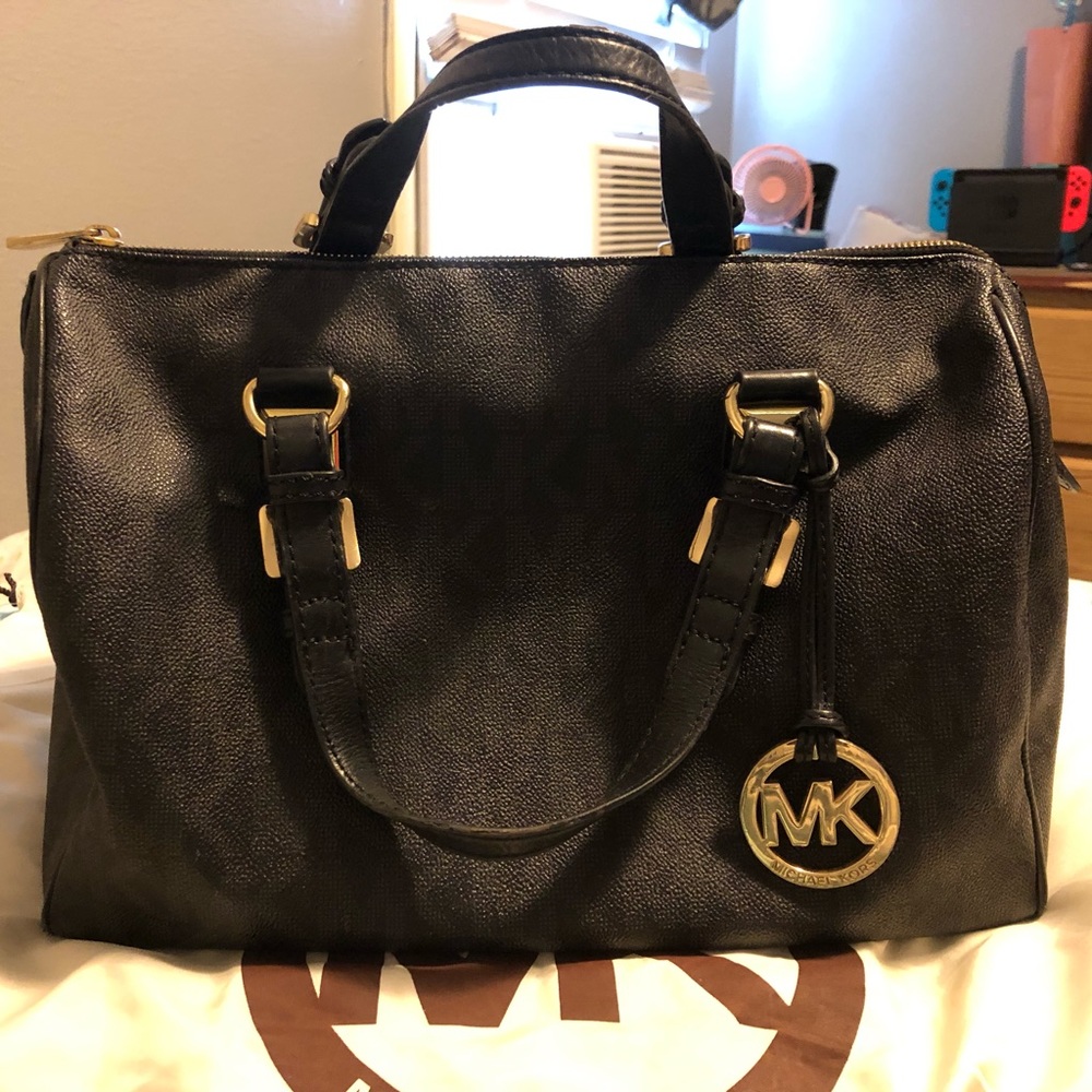 **SOLD**Michael Kors Black MK Logo Grayson Satchel